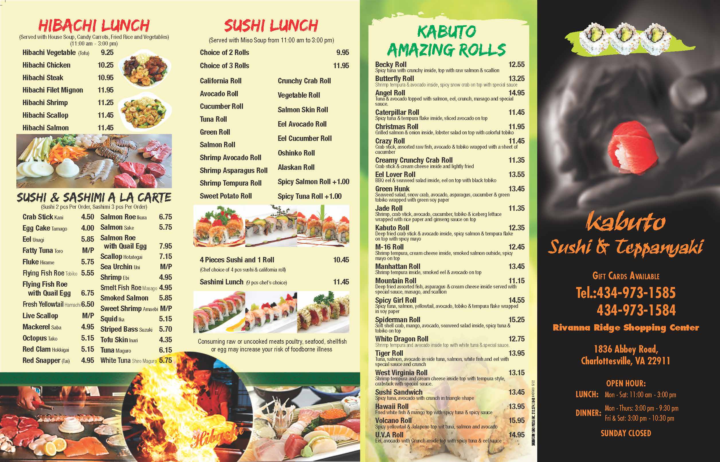 Kabuto Sushi and Teppanyaki | Online Order | Charlottesville | VA